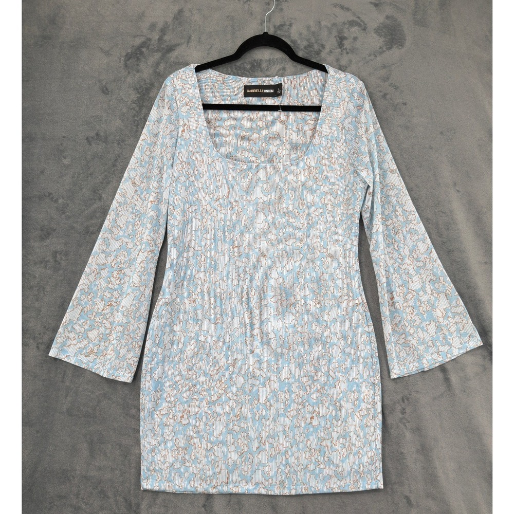 Gabrielle Union Dress Womens Size L Floral Scoop Neck Bell Sleeve Mini Feminine